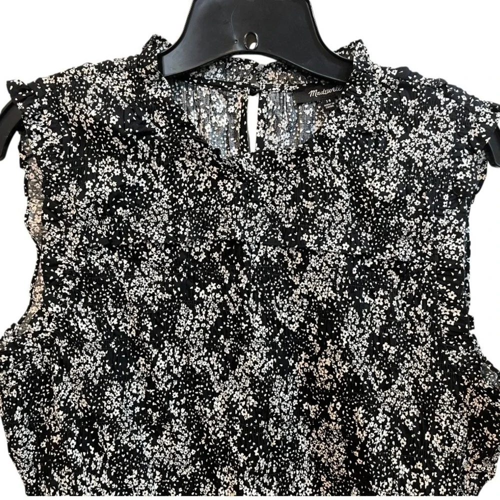 Madewell Smocked Crewneck Mini Dress in Floral Black White Size 14 NWT NU575 - Picture 5 of 10
